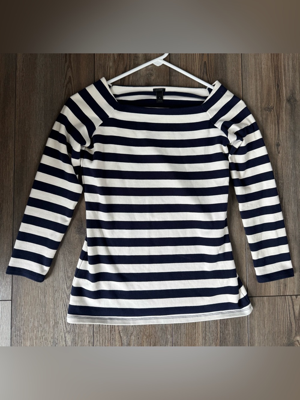J Crew Striped Boatneck Long-Sleeve Top in Navy and White - S